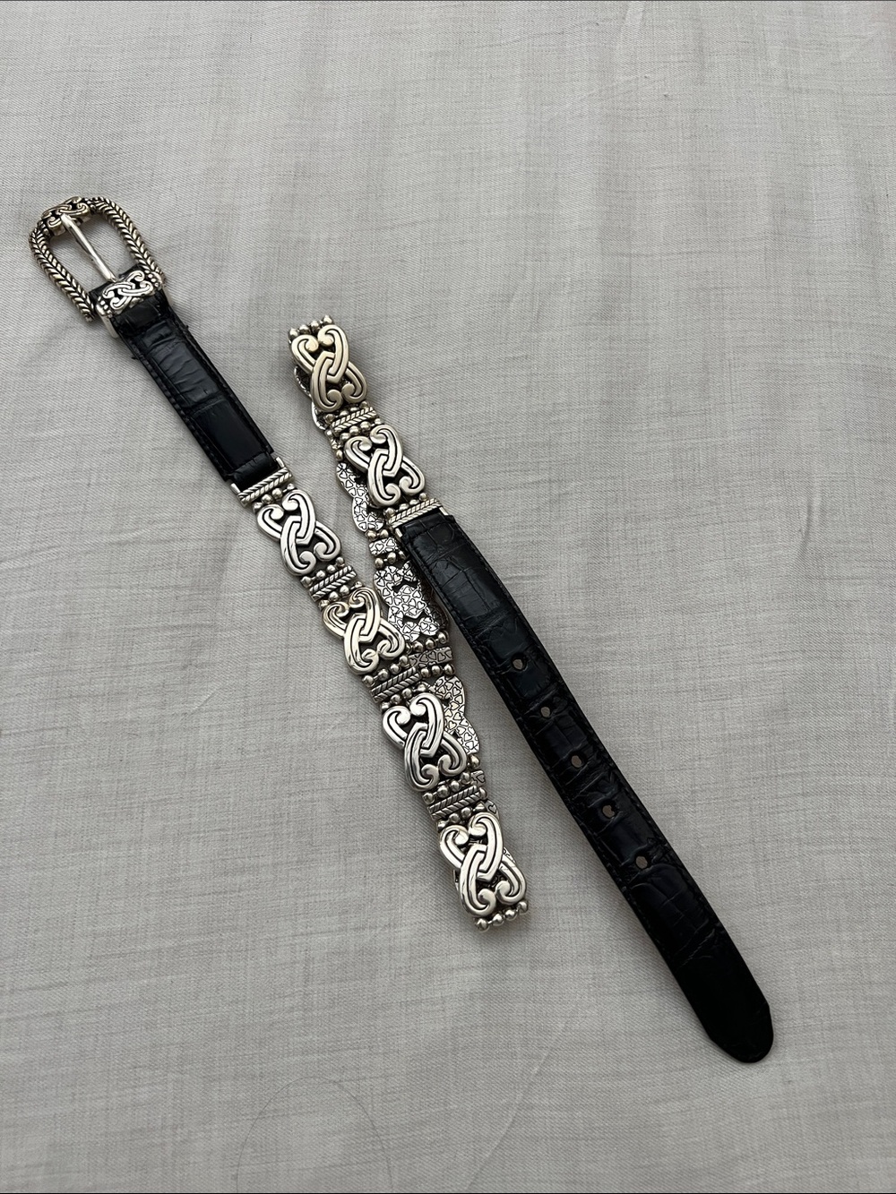 Vintage Brighton Leather & Ornate Silver Link Belt